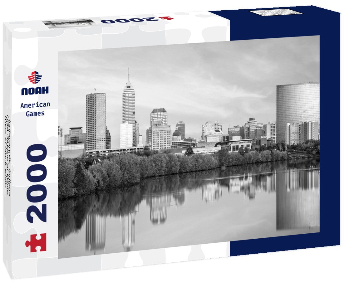 Noah Jigsaw Puzzle Indianapolis, Indiana, USA Skyline at White River in black white 2000 pieces