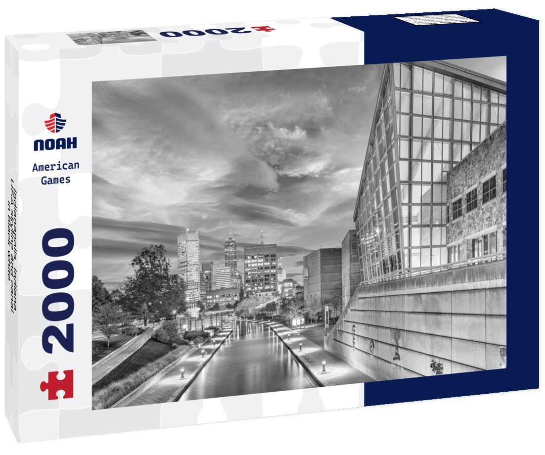 Noah Jigsaw Puzzle Indianapolis, Indiana, USA skyline and canal in black white 2000 pieces