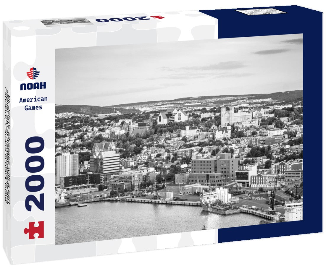 St. John's cityscape with a port, capital city of Newfoundland and Labrador, Canada 2000pc PuzzleBlack and White