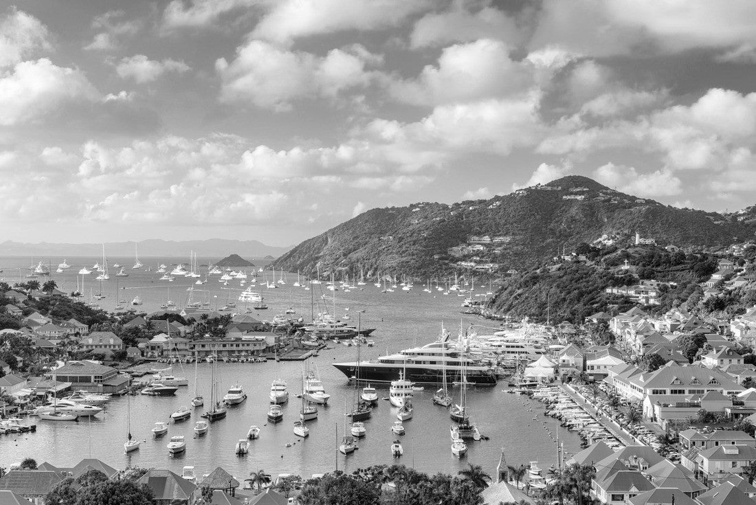 Gustavia, Saint Barthelemy skyline and harbor in the West Indies of the Caribbean 2000pc PuzzleBlack and White