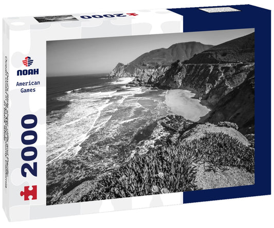 Noah Jigsaw Puzzle Devil's Slide sheer cliffs and Pacific Ocean coast in San Mateo County California in black white 2000 pieces