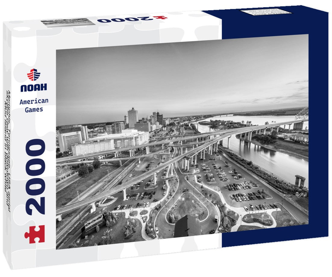 Memphis, Tennessee, USA aerial skyline view with downtown and Mud Island 2000pc PuzzleBlack and White