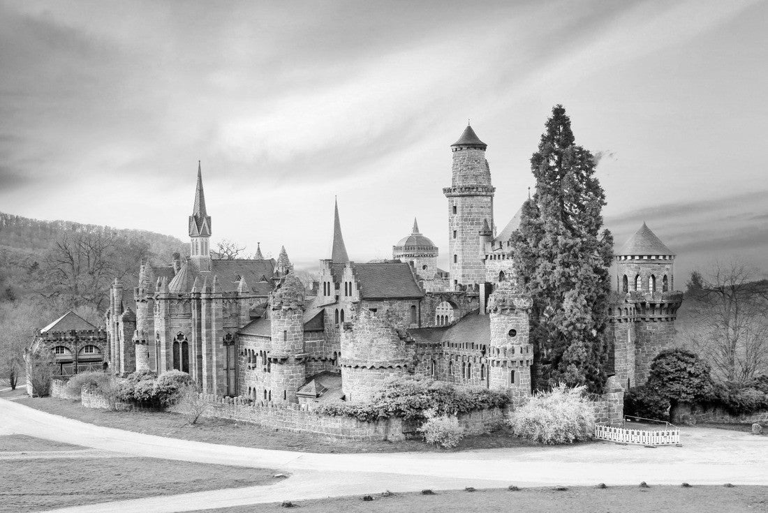 Magical landscape with medieval Lion castle or Lowenburg in Wilhelmshoehe Castle Park in Kassel, Germany, Europe at dawn 2000pc PuzzleBlack and White