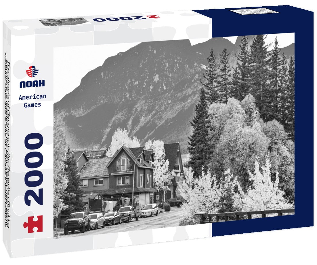 The streets of Canmore in the Canadian Rockies. Canmore is located in the Bow Valley near Banff National Park and is one of Canada's most famous towns in Canada 2000pc PuzzleBlack and White