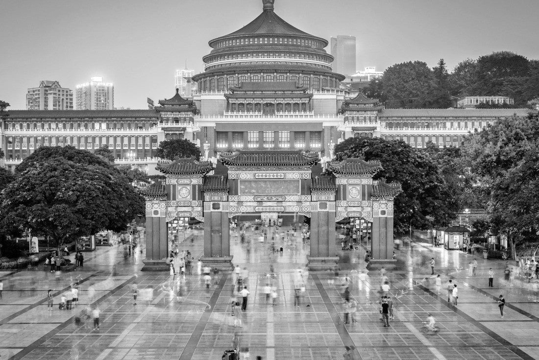 Chongqing, China at Great Hall of the People and People's Square 2000pc PuzzleBlack and White