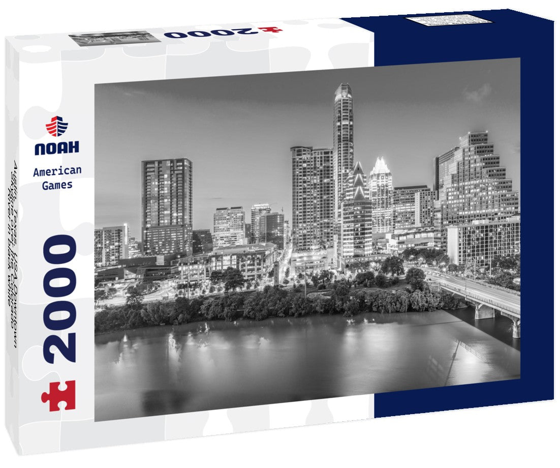 Noah Jigsaw Puzzle Austin, Texas, USA Downtown Skyline over the Colorado River in black white 2000 pieces