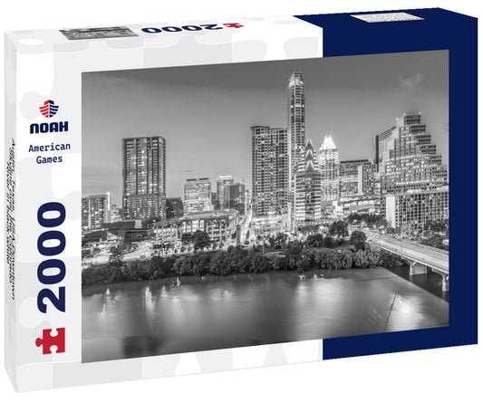 Noah Jigsaw Puzzle Austin, Texas, USA Downtown Skyline over the Colorado River in black white 2000 pieces