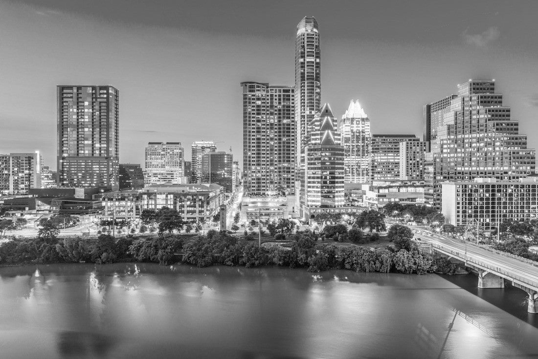 Noah Jigsaw Puzzle Austin, Texas, USA Downtown Skyline over the Colorado River in black white 2000 pieces