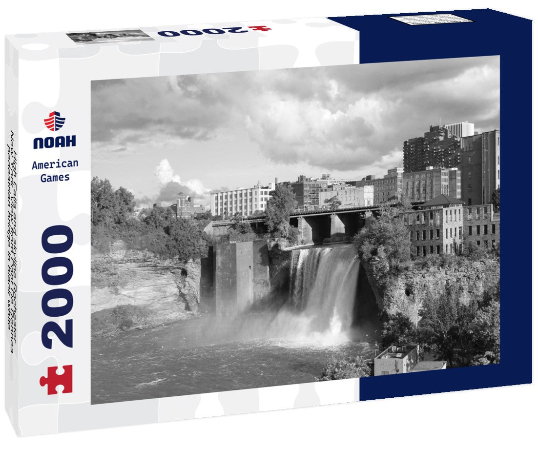 High Falls and skyline Rochester, New York. View from Pont De Rennes pedestrian bridge 2000pc PuzzleBlack and White