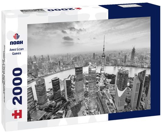 Noah Jigsaw Puzzle Shanghai, China aerial cityscape over the Pudong District in black white 2000 pieces