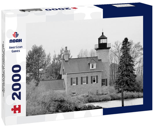 Noah Jigsaw Puzzle Ontonagon Lighthouse On Lake Superior By the Ontonagon River Ontonagon MI in black white 2000 pieces