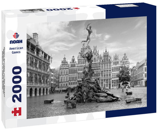 Noah Jigsaw Puzzle Brabo fountain on the Market Square, center of Antwerp, Belgium in black white 2000 pieces