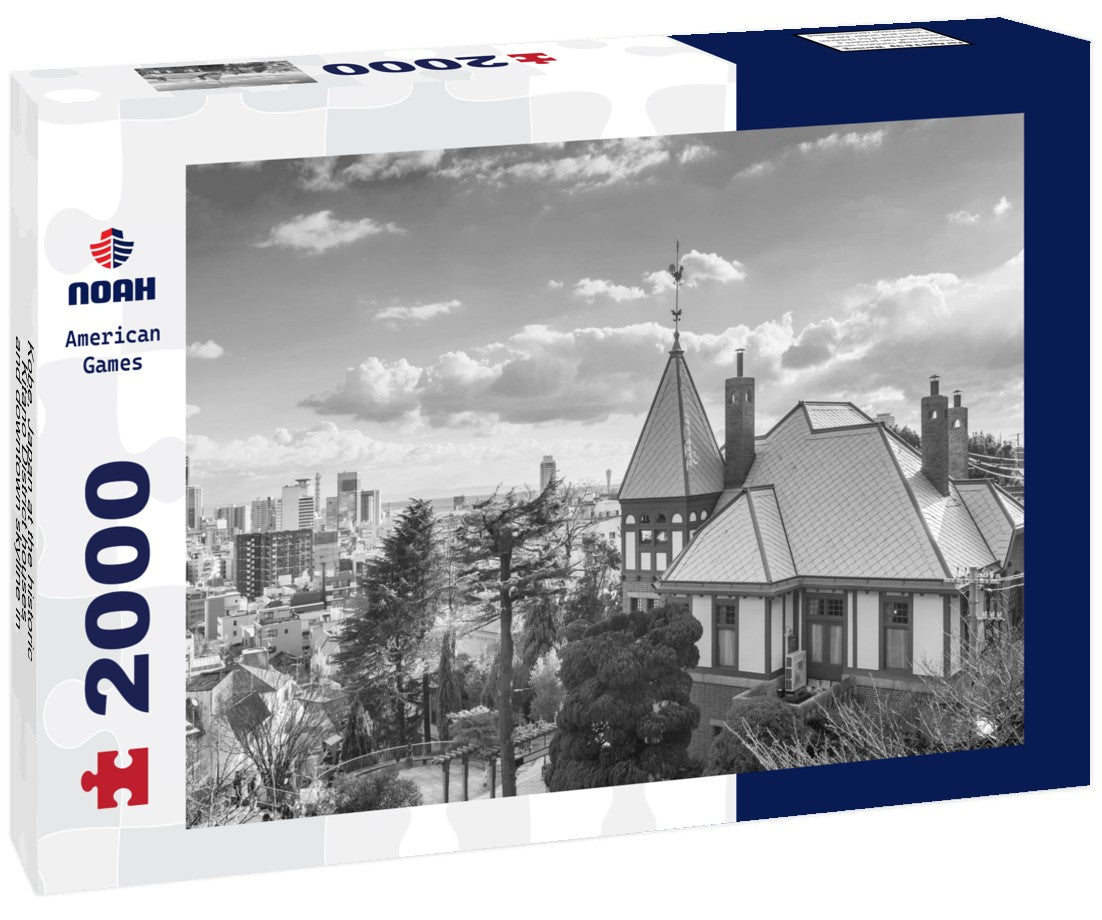 Kobe, Japan at the historic Kitano District houses and downtown skyline 2000pc PuzzleBlack and White