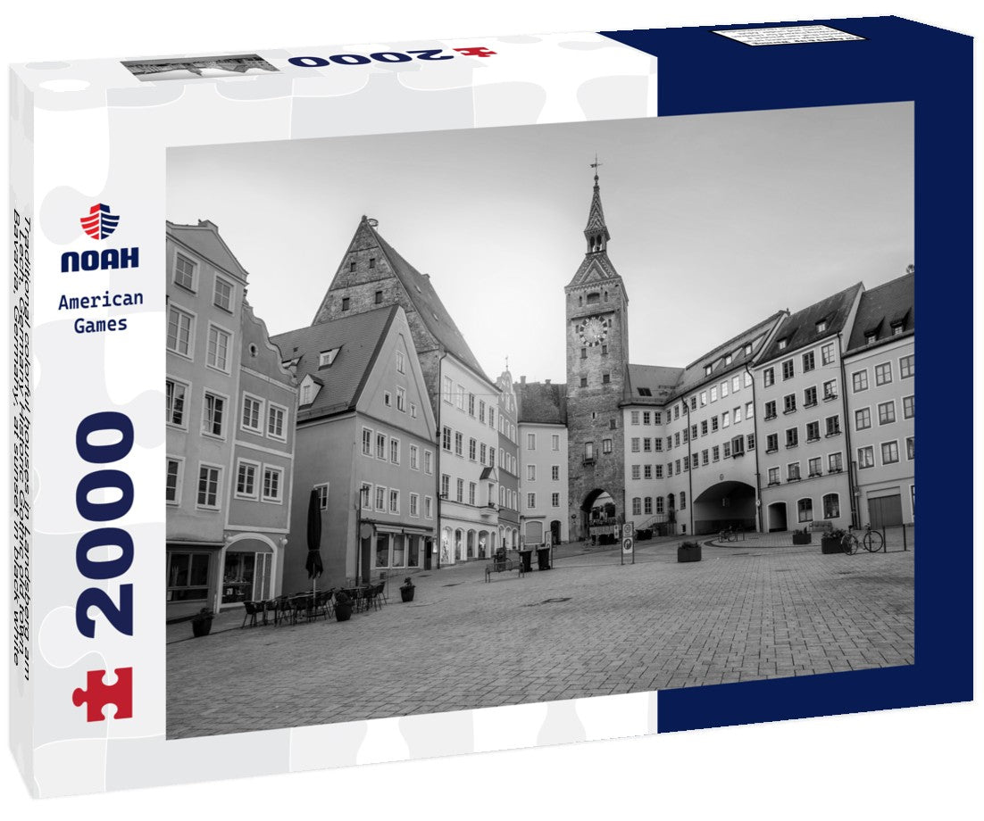 Traditional colorful houses in Landsberg am Lech, Germany Historic Gothic old town, Bavaria, Germany, at sunset 2000pc PuzzleBlack and White