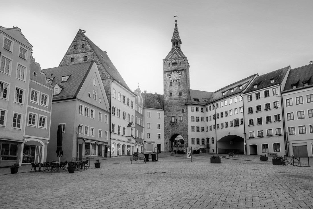 Traditional colorful houses in Landsberg am Lech, Germany Historic Gothic old town, Bavaria, Germany, at sunset 2000pc PuzzleBlack and White