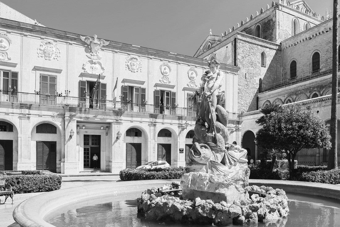 Street view with Monreale Cathedral, Palermo province, Sicily, Italy 2000pc PuzzleBlack and White