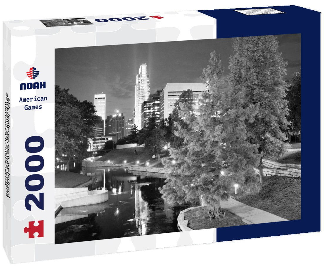 Noah Jigsaw Puzzle City features park waterfront downtown city skyline Omaha Nebraska in black white 2000 pieces