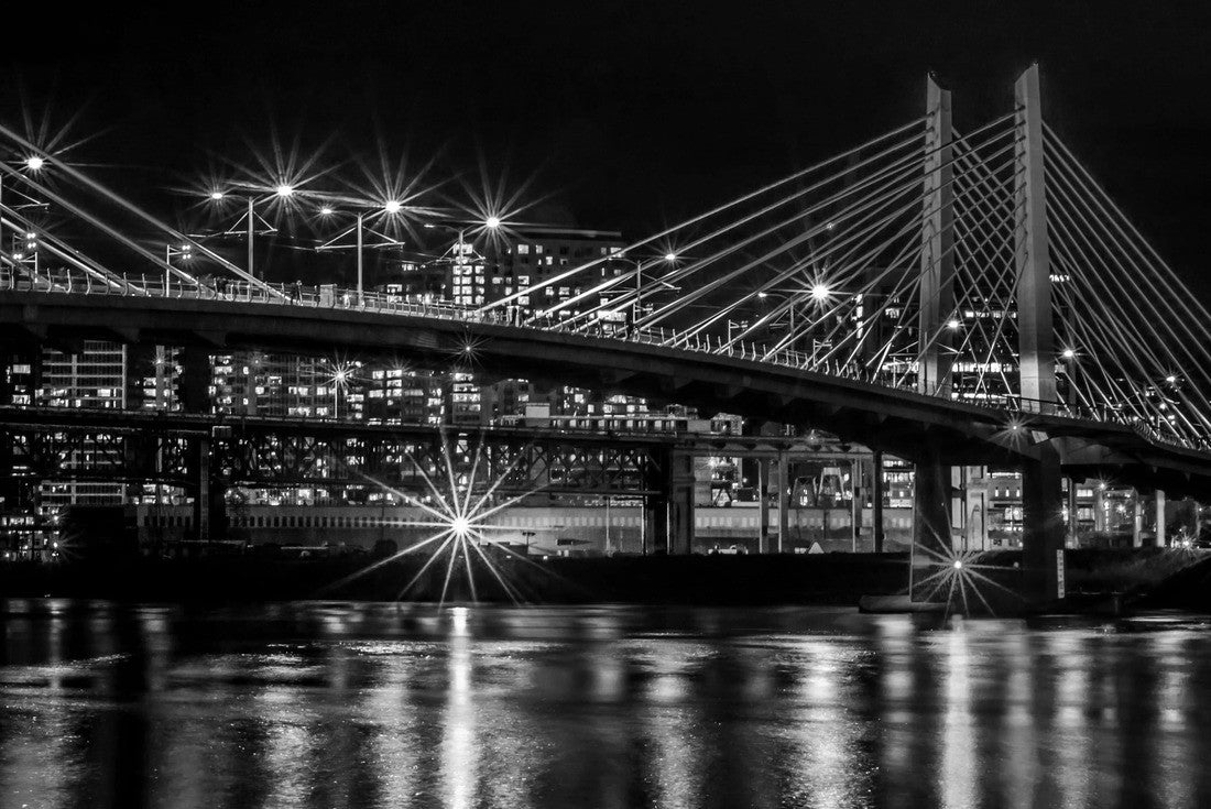 Night scene in the city if Portland, Oregon 2000pc PuzzleBlack and White