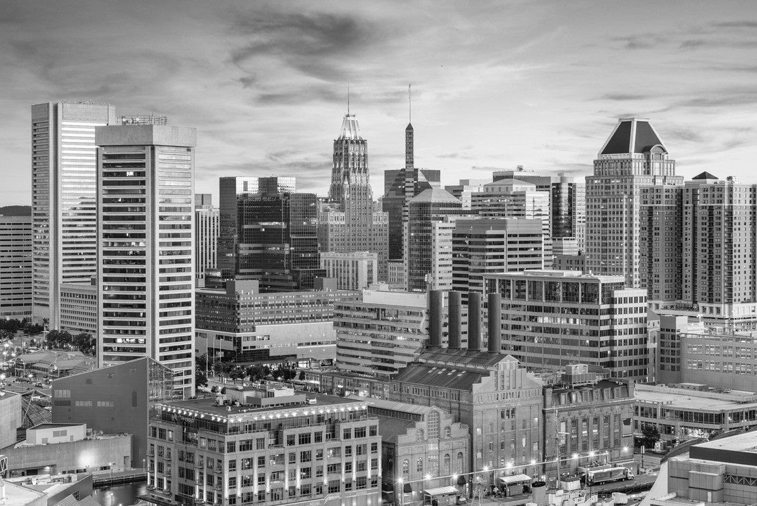 Baltimore, Maryland, USA Skyline over the Inner Harbor at sunset 2000pc PuzzleBlack and White