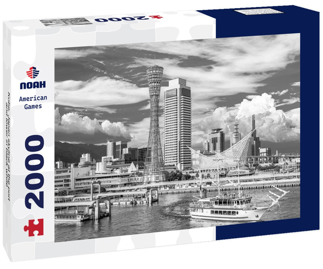 Noah Jigsaw Puzzle Kobe, Japan skyline at the port and tower in black white 2000 pieces