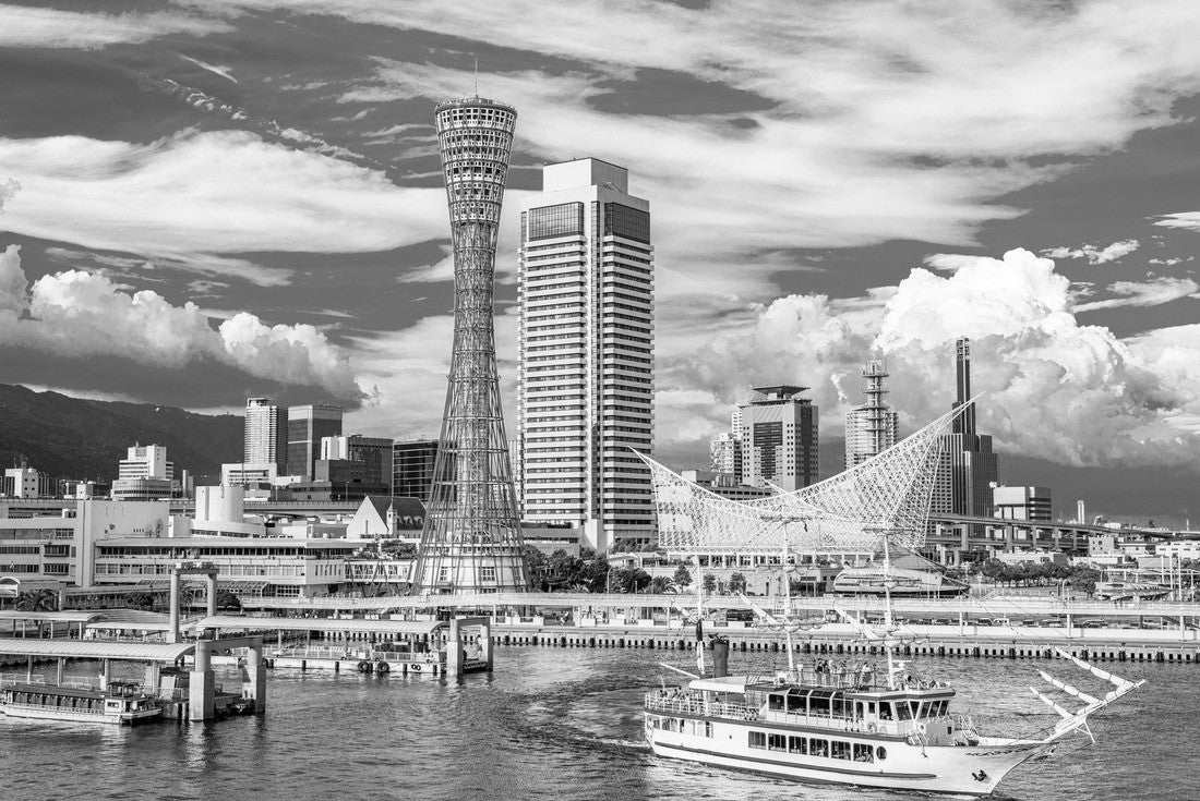 Noah Jigsaw Puzzle Kobe, Japan skyline at the port and tower in black white 2000 pieces