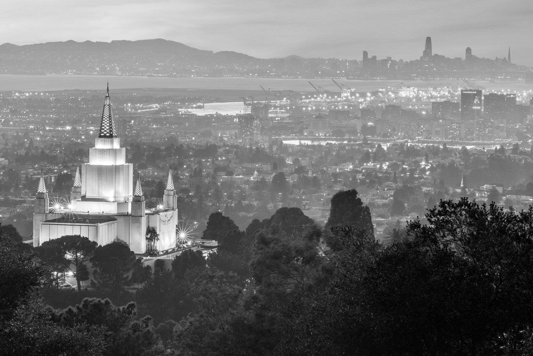 Noah Jigsaw Puzzle Oakland Temple and City from Oakland Hills. Oakland, Alameda County, California, USA in black white 2000 pieces