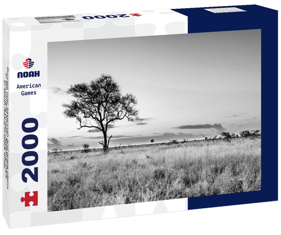 Noah Jigsaw Puzzle Sunrise over savannah and grass plains in the central Kruger National Park in South Africa in black white 2000 pieces