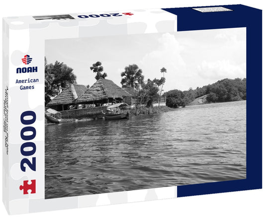 Noah Jigsaw Puzzle A small boat on the Nile River at sunset. Nile River. Jinja - Uganda in black white 2000 pieces