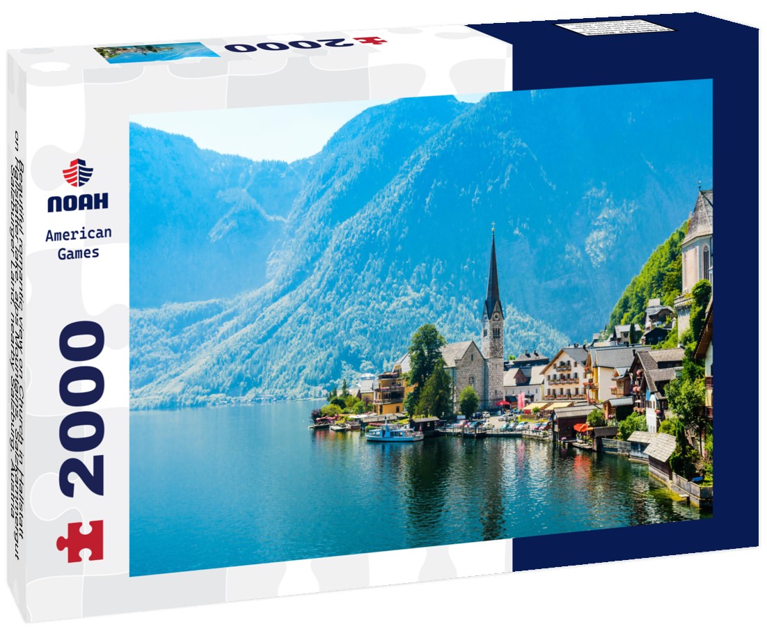 Beautiful romantic view on Church in Hallstatt on Hallstatter lake, alps Mountains. Salzkammergut, Salzburger Land, nearby Salzburg, Austria 2000pc Puzzle