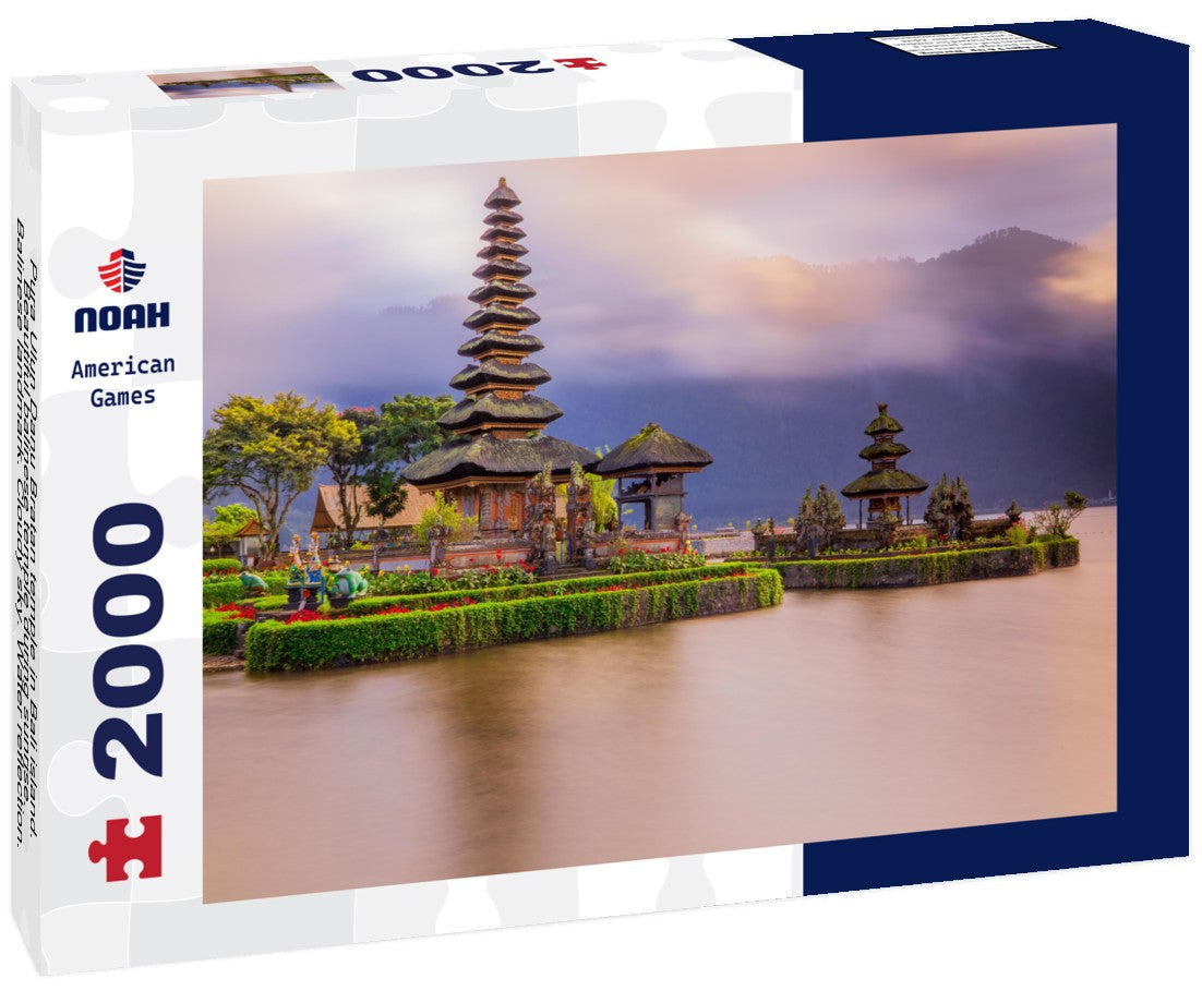 Pura Ulun Danu Bratan temple in Bali island. Beautiful balinese temple during sunrise. Balinese landmark. Cloudy sky. Water reflection. Slow shutter speed. Bratan lake, Bali, Indonesia 2000pc Puzzle