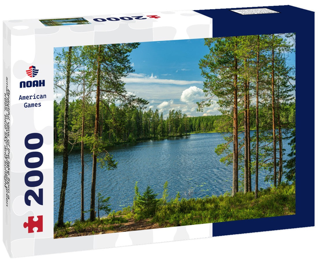 Noah Jigsaw Puzzle Beautiful view of the lake from a small lake in Sweden, with lush green trees, blue sky and sunlight 2000 pieces