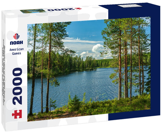 Noah Jigsaw Puzzle Beautiful view of the lake from a small lake in Sweden, with lush green trees, blue sky and sunlight 2000 pieces