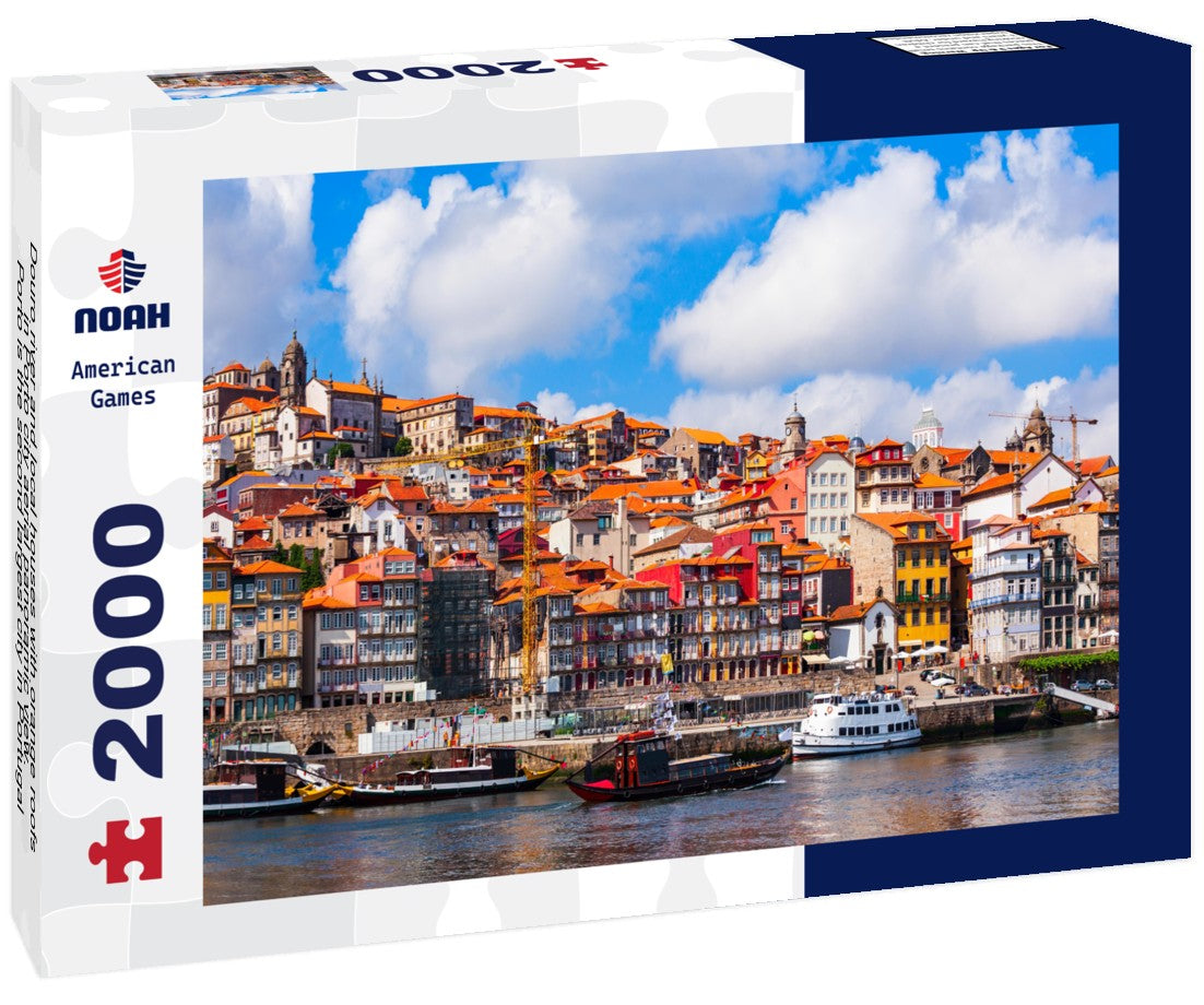 Douro river and local houses with orange roofs in Porto city aerial view. Porto is the second largest city in Portugal 2000pc Puzzle