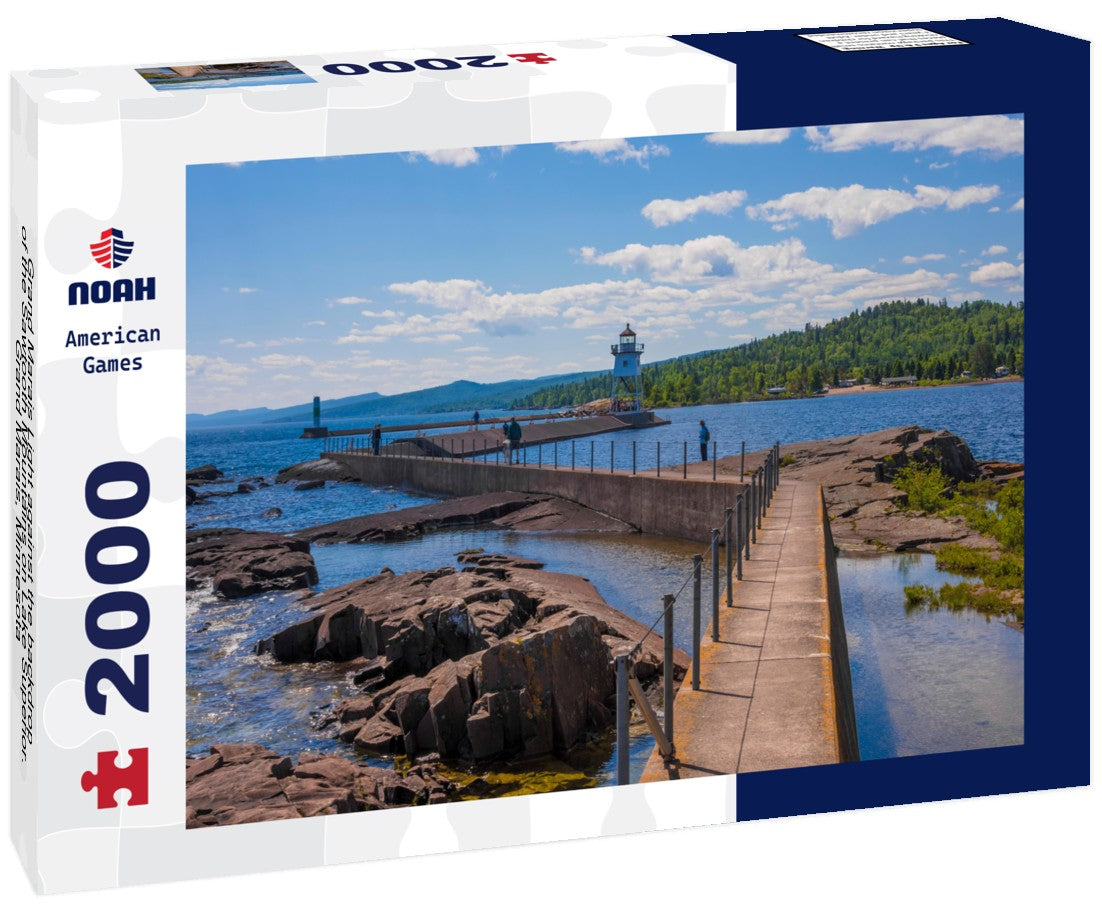 Grand Marais Light against the backdrop of the Sawtooth Mountains on Lake Superior. Grand Marais, Minnesota 2000pc Puzzle