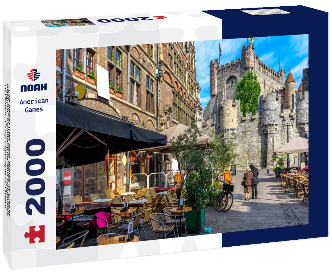Old street with café tables in Ghent, Belgium. Architecture and landmarks of Ghent. Cozy cityscape of Ghent 2000pc Puzzle