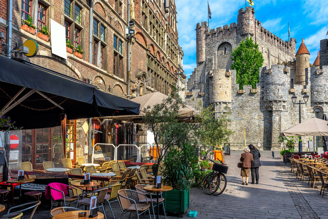 Old street with café tables in Ghent, Belgium. Architecture and landmarks of Ghent. Cozy cityscape of Ghent 2000pc Puzzle
