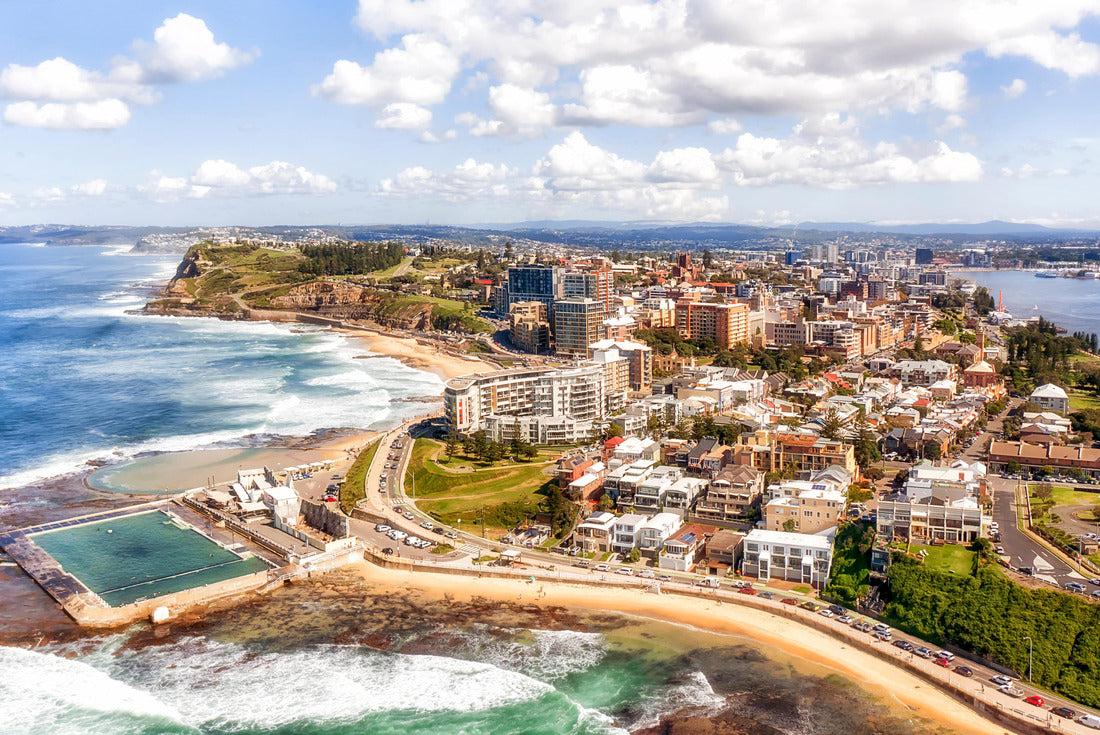 Newcastle city on the hills over Hunter river and Pacific ocean with beaches, pool and surfers 2000pc Puzzle
