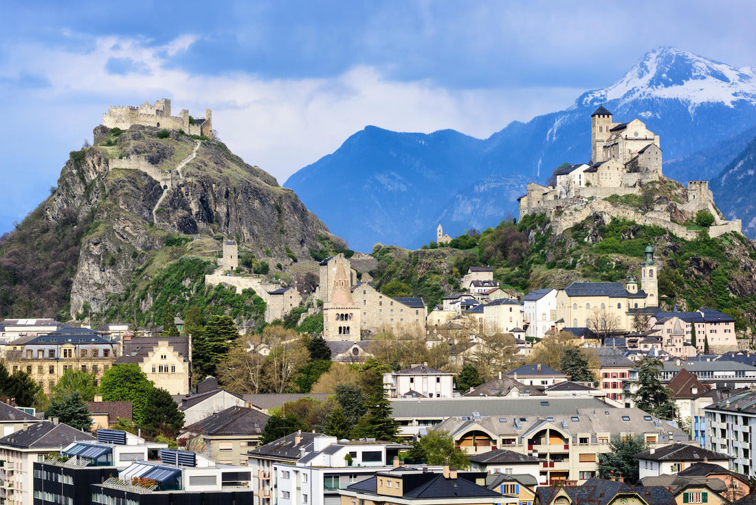 Historical Sion town with its two castles, Chateau de Tourbillon and Valere Basilica, spectacular set in the swiss Alps mountains, canton Valais, Switzerland 2000pc Puzzle