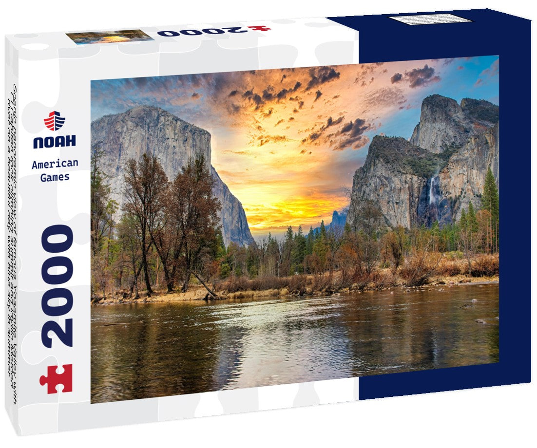 Noah Jigsaw Puzzle Scenic panoramic view of famous Yosemite Valley with El Capitan rock climbing summit and idyllic Merced river on a beautiful day with blue sky in summer, Yosemite National Park, California, USA 2000 pieces
