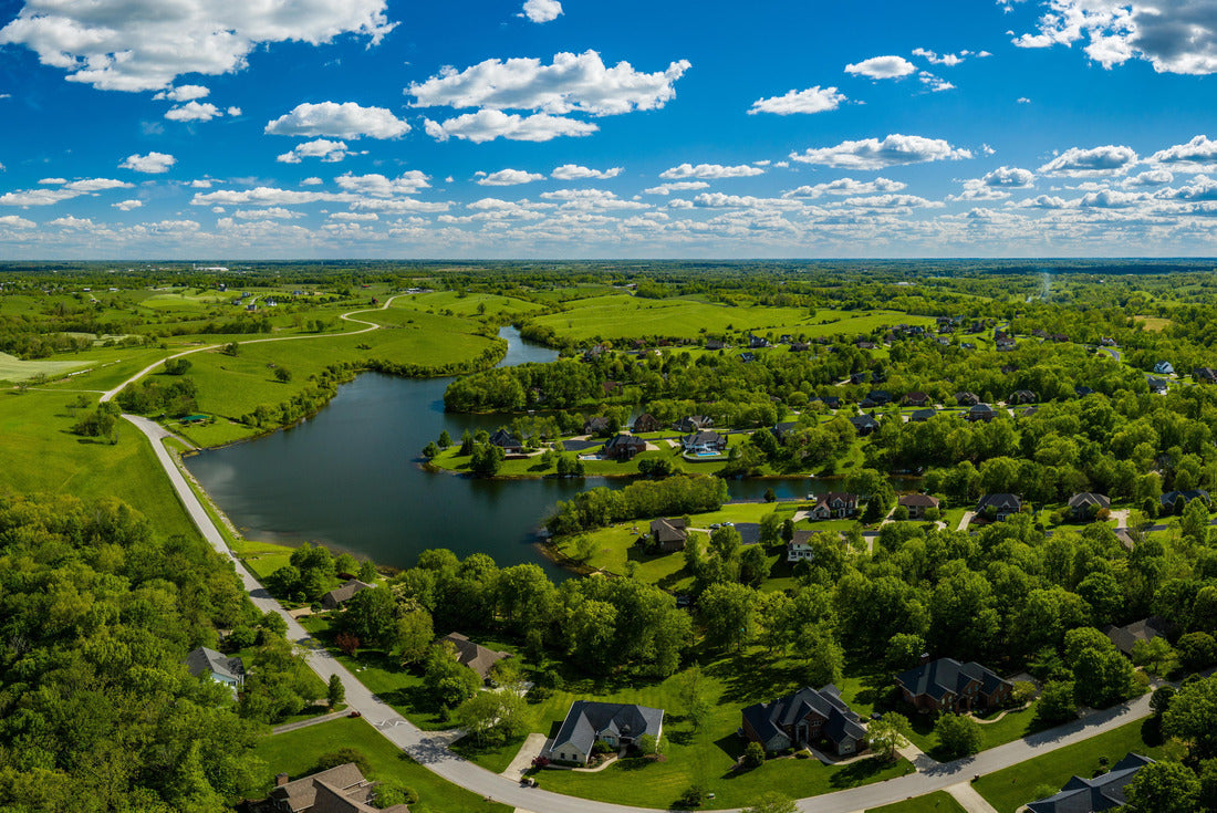 Aerial view of a residential area near a lake near Georgetown, Kentucky 2000pc Puzzle