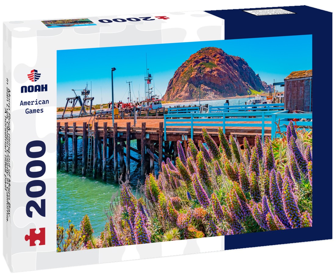 Morro Rock rising out of Morro Bay in San Luis Obispo County in California. A horseman rides past 2000pc Puzzle
