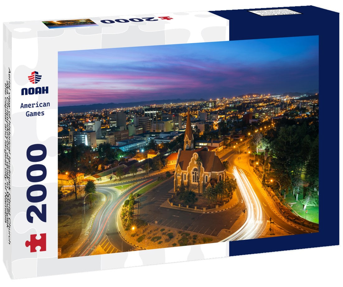 Aerial view of historical landmark Christ Church aka Christuskirche at dusk in Windhoek, the capital and largest city of Namibia 2000pc Puzzle