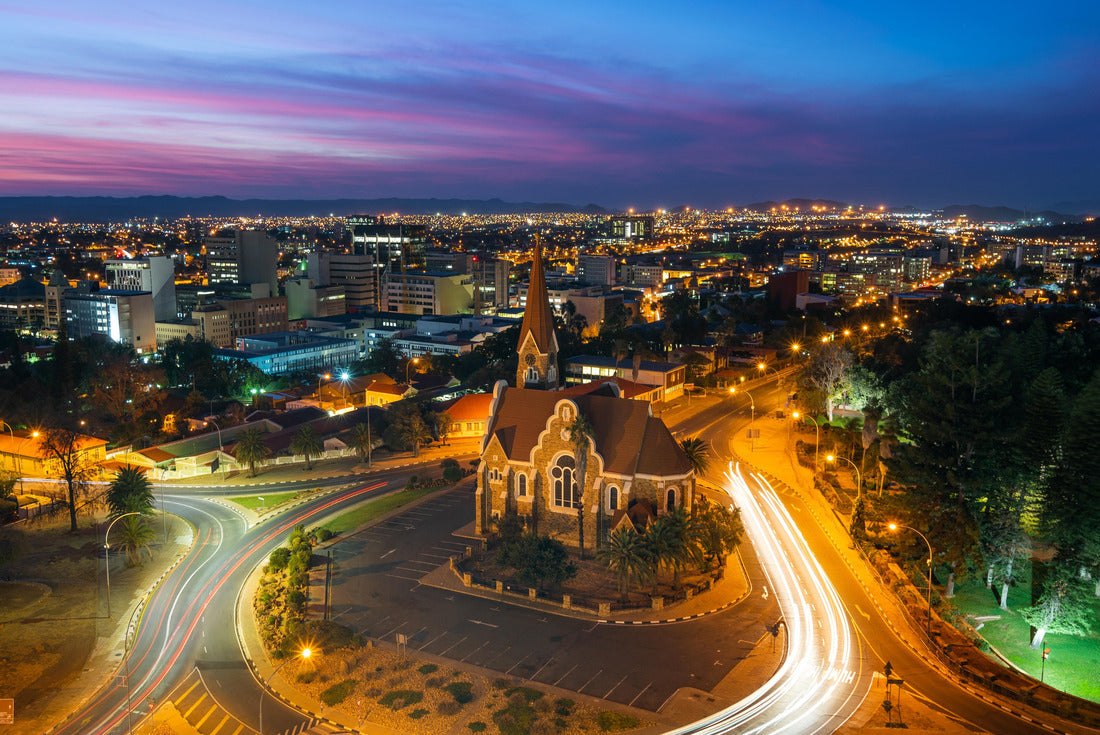 Aerial view of historical landmark Christ Church aka Christuskirche at dusk in Windhoek, the capital and largest city of Namibia 2000pc Puzzle