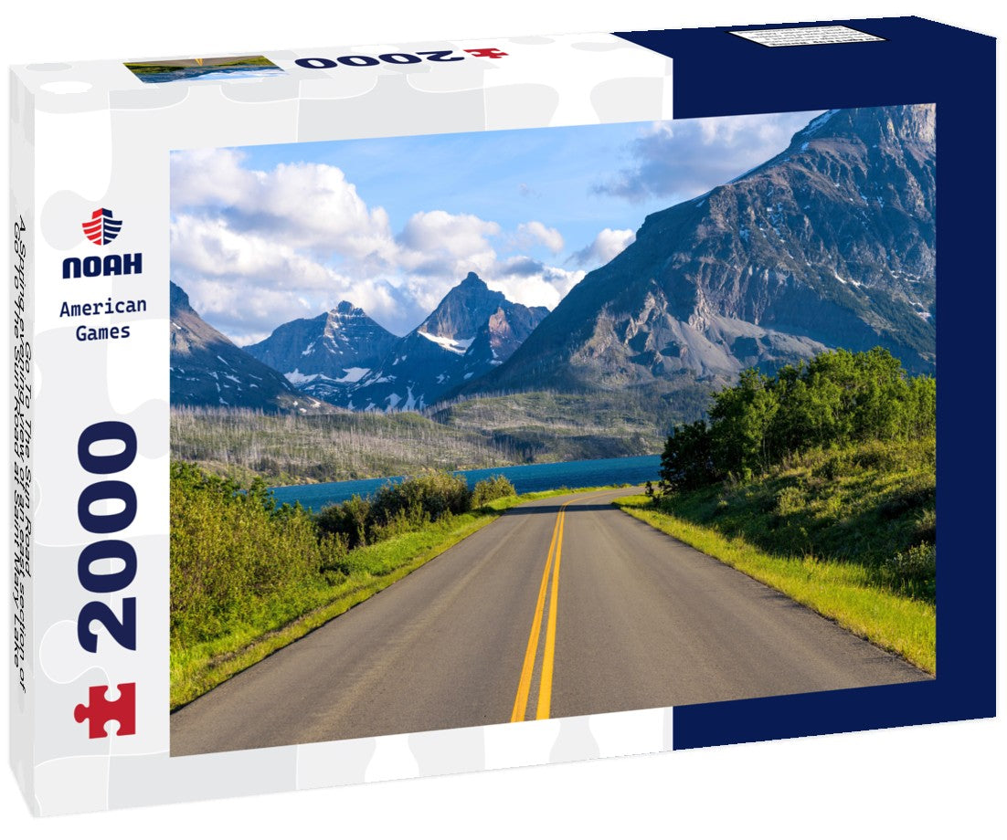 Go To The Sun Road - A Spring evening view of an east section of Go To The Sun Road at Saint Mary Lake, with rugged high peaks towering in the background. Glacier National Park. Montana, USA 2000pc Puzzle