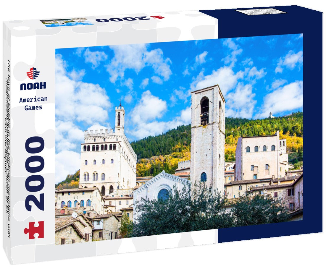 The town of Gubbio in the Umbrian mountains with magnificent architecture. Church of St. John the Baptist - the first cathedral in the city, the facade is in the Gothic style. Italy 2000pc Puzzle