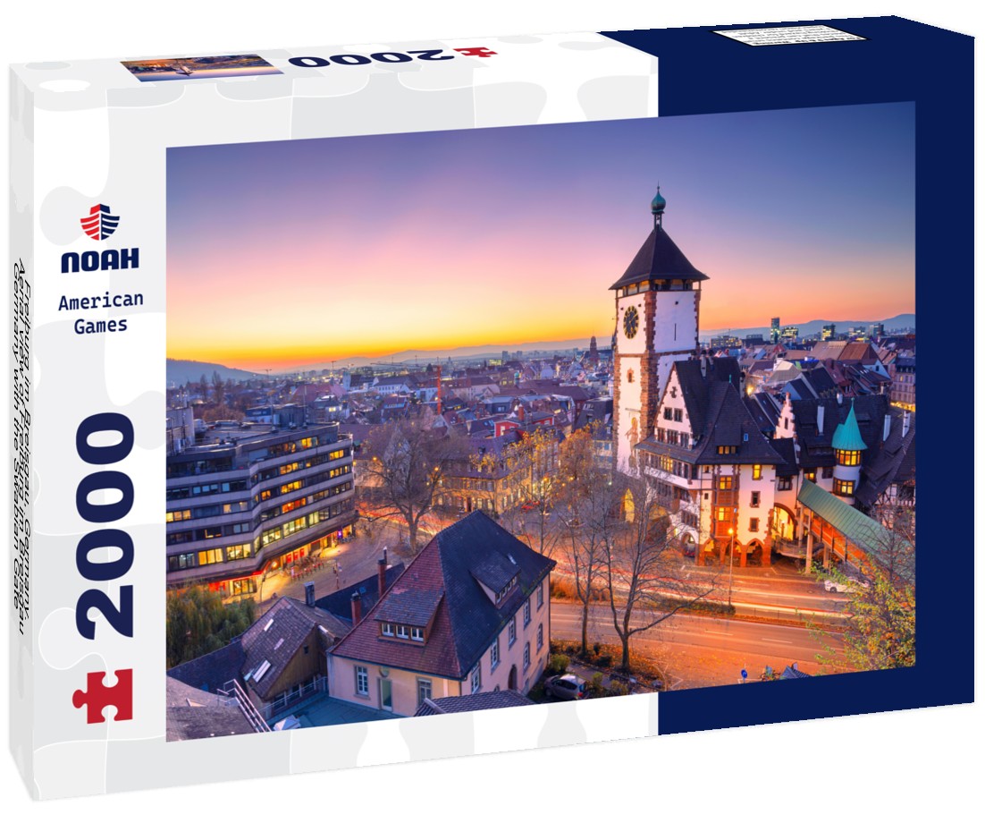 Freiburg im Breisgau, Germany. Aerial view of Freiburg im Breisgau, Germany with the Swabian Gate at autumn sunset 2000pc Puzzle