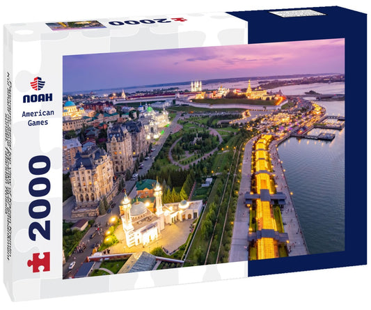 Noah Jigsaw Puzzle Panoramic aerial top view of Kazan Kremlin Kul Sharif mosque Kazanka river embankment sunset, Tatarstan Russia 2000 pieces