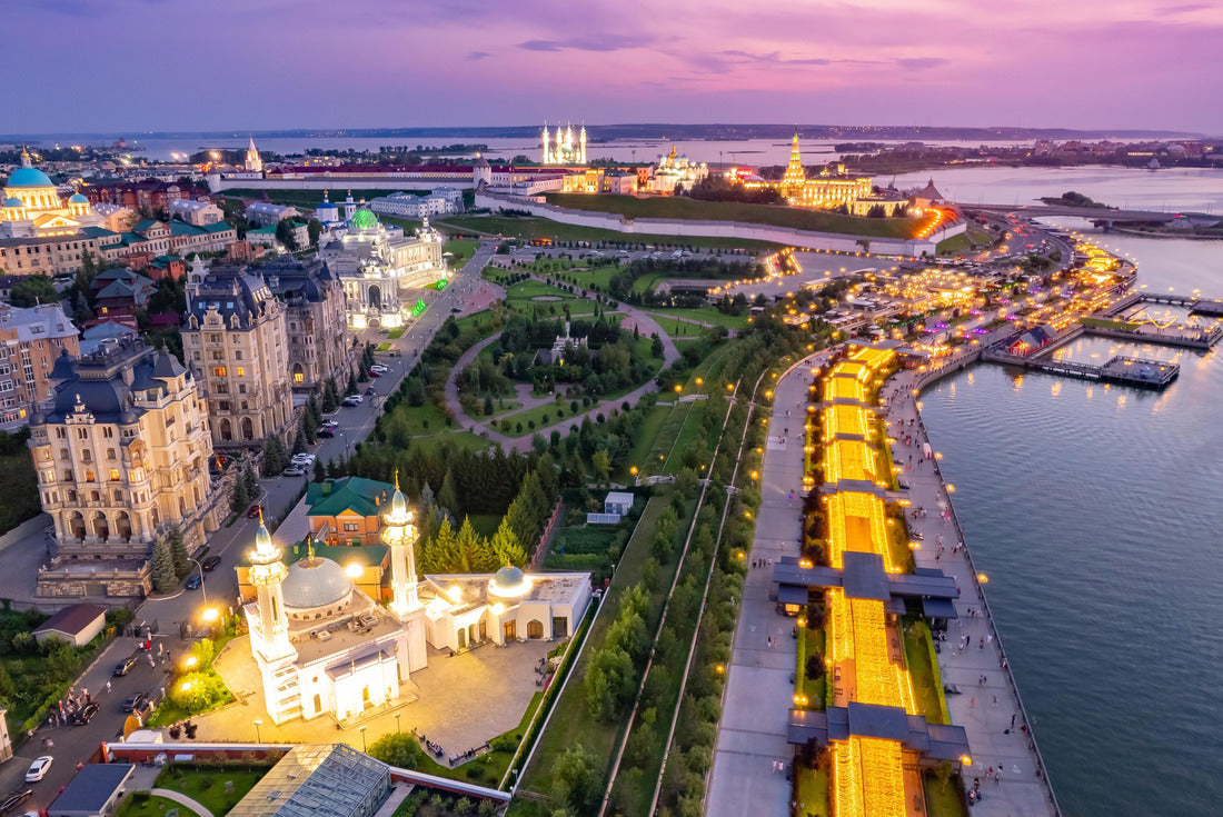 Noah Jigsaw Puzzle Panoramic aerial top view of Kazan Kremlin Kul Sharif mosque Kazanka river embankment sunset, Tatarstan Russia 2000 pieces