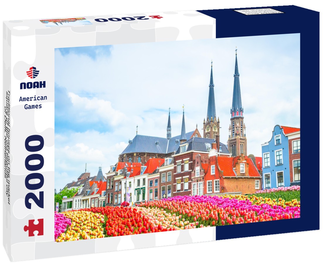 Traditional houses on the market square of the old beautiful city of Delft, Netherlands 2000pc Puzzle