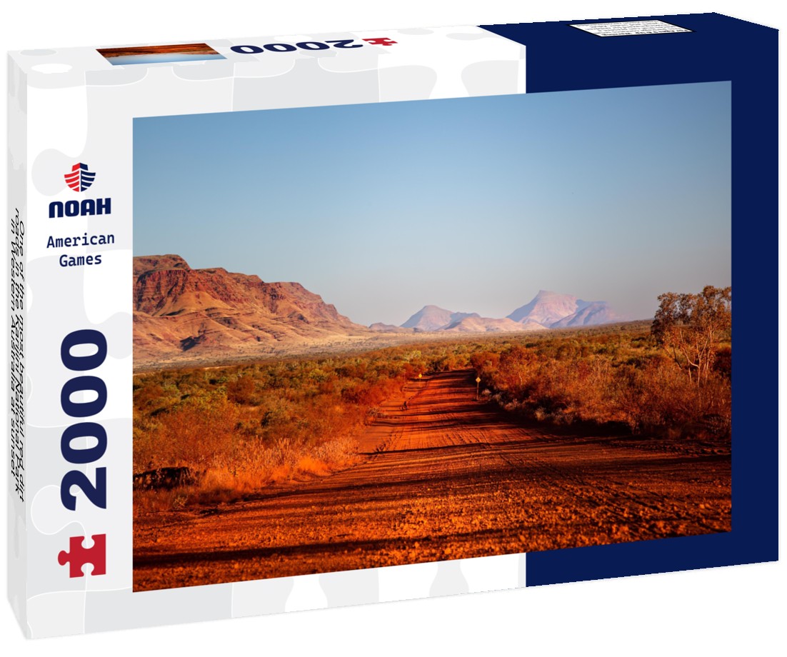 One of the most beautiful red dirt-roads in the Karijini National Park in Western Australia at sunset 2000pc Puzzle
